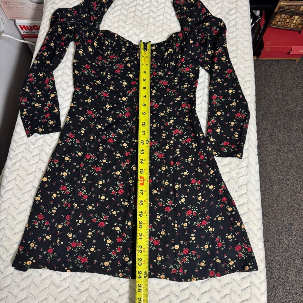 Reformation Black Floral Square-Neck Mini Dress - Picture 3 of 9